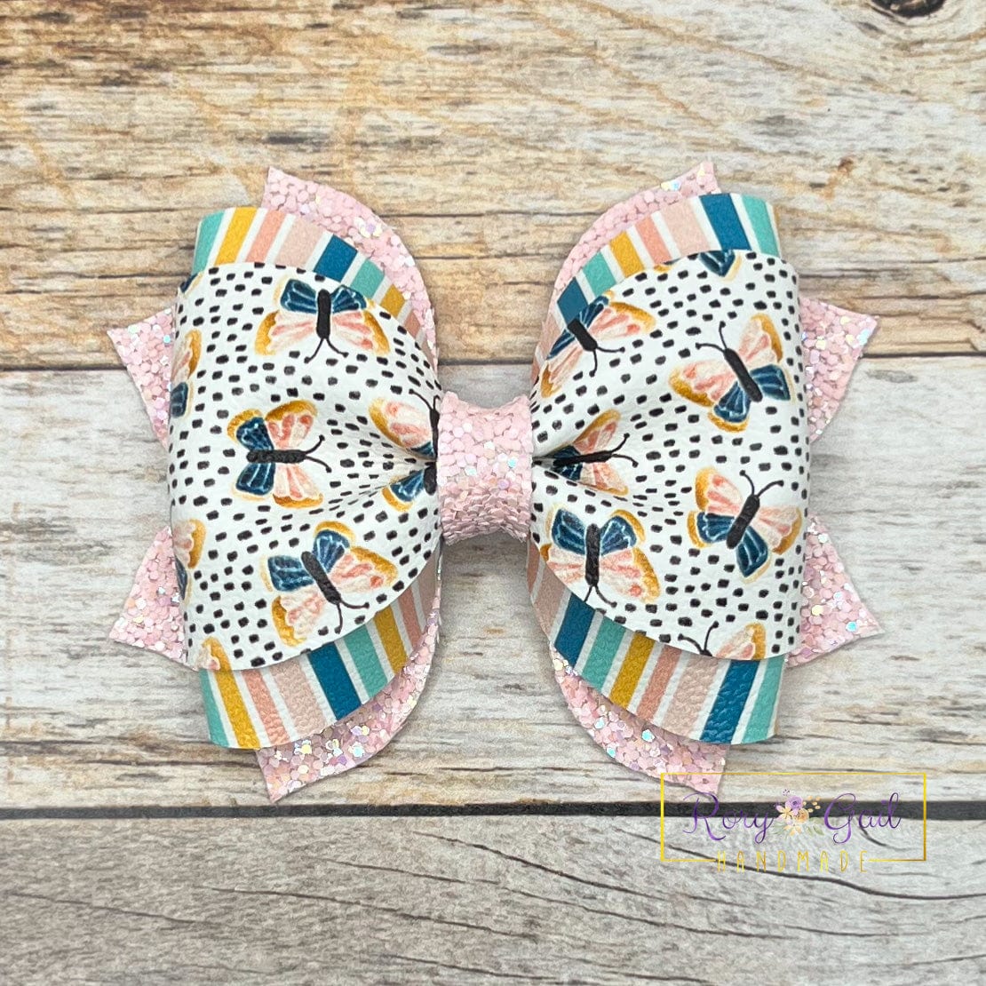 Rory Gail Handmade Butterflies and Dashes 3.5 Inch Phoebe Bow