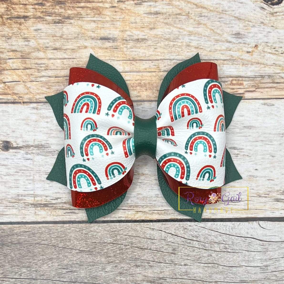 Rory Gail Handmade Christmas Rainbow 3.5 inch Phoebe Pinch Bow