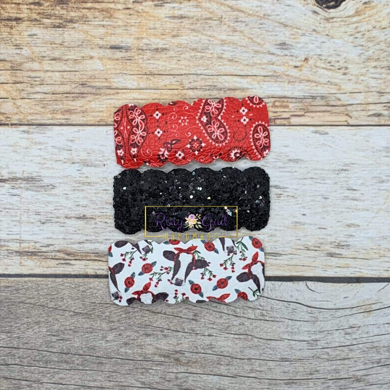 Rory Gail Handmade Clips Bandana Cow 2” Snap Clip Set