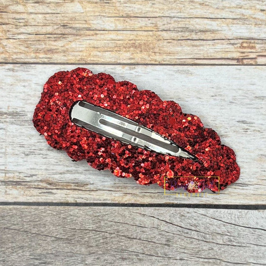 Rory Gail Handmade Clips Cherry V-Day Glitter Large Scalloped Snap Clips