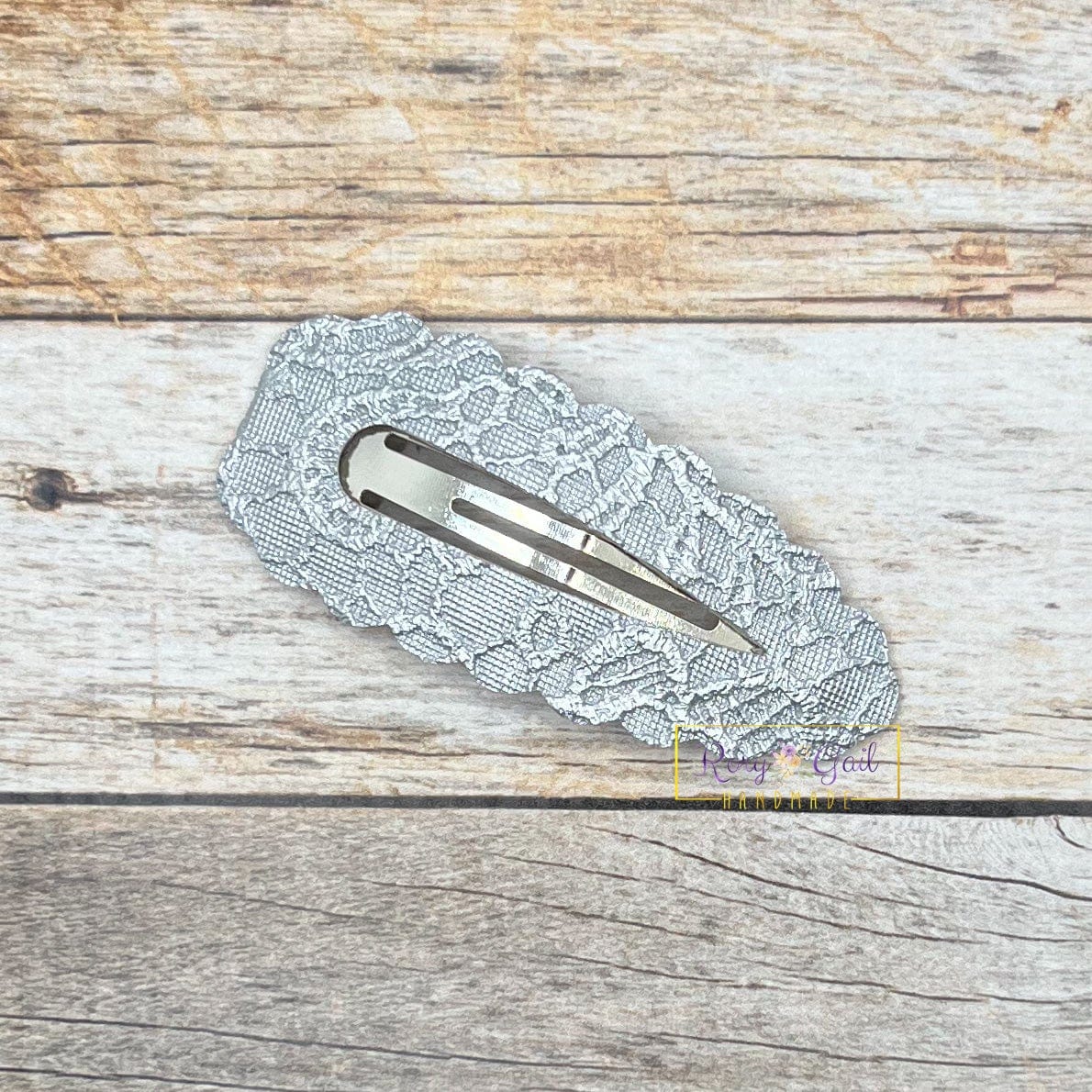 Rory Gail Handmade Clips Silver Lace V-Day Lace Large Scalloped Snap Clips