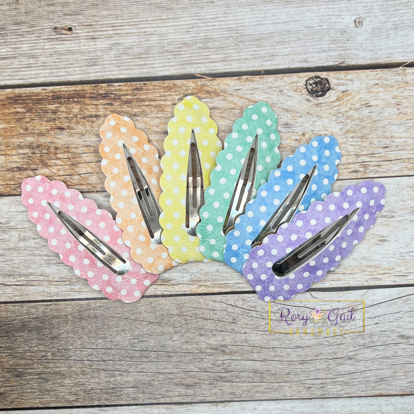Rory Gail Handmade Clips Spring Polka Dots Large Scalloped Snap Clips