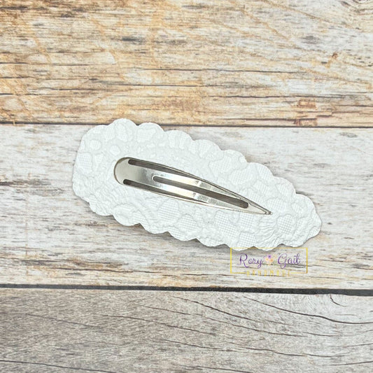 Rory Gail Handmade Clips White Lace V-Day Lace Large Scalloped Snap Clips
