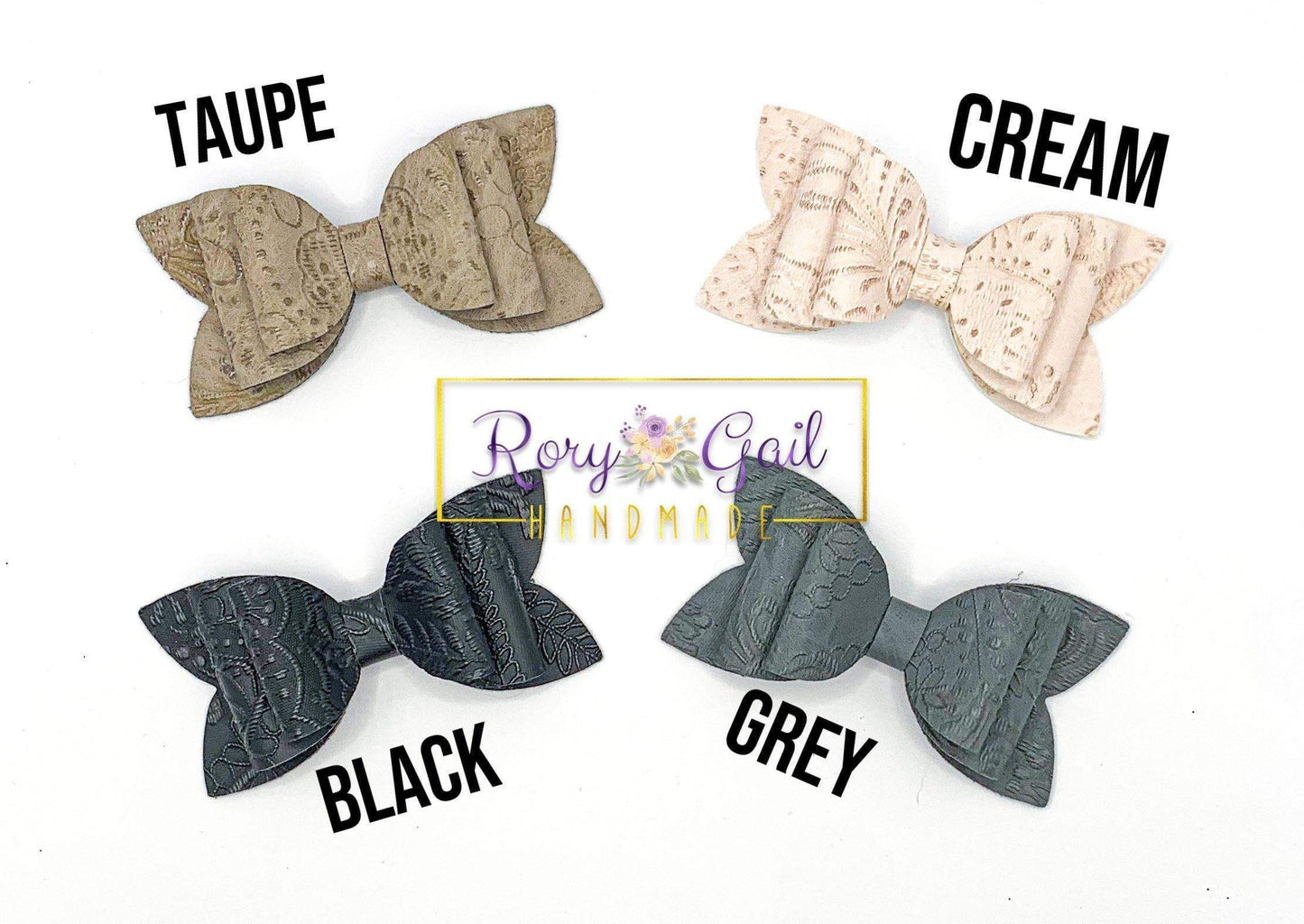 Rory Gail Handmade Cream Embossed 3” Double Diva Bow