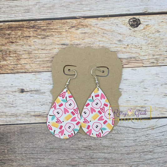Rory Gail Handmade Earrings Pencils and Apples Double Sided 2 inch Teardrop Earrings