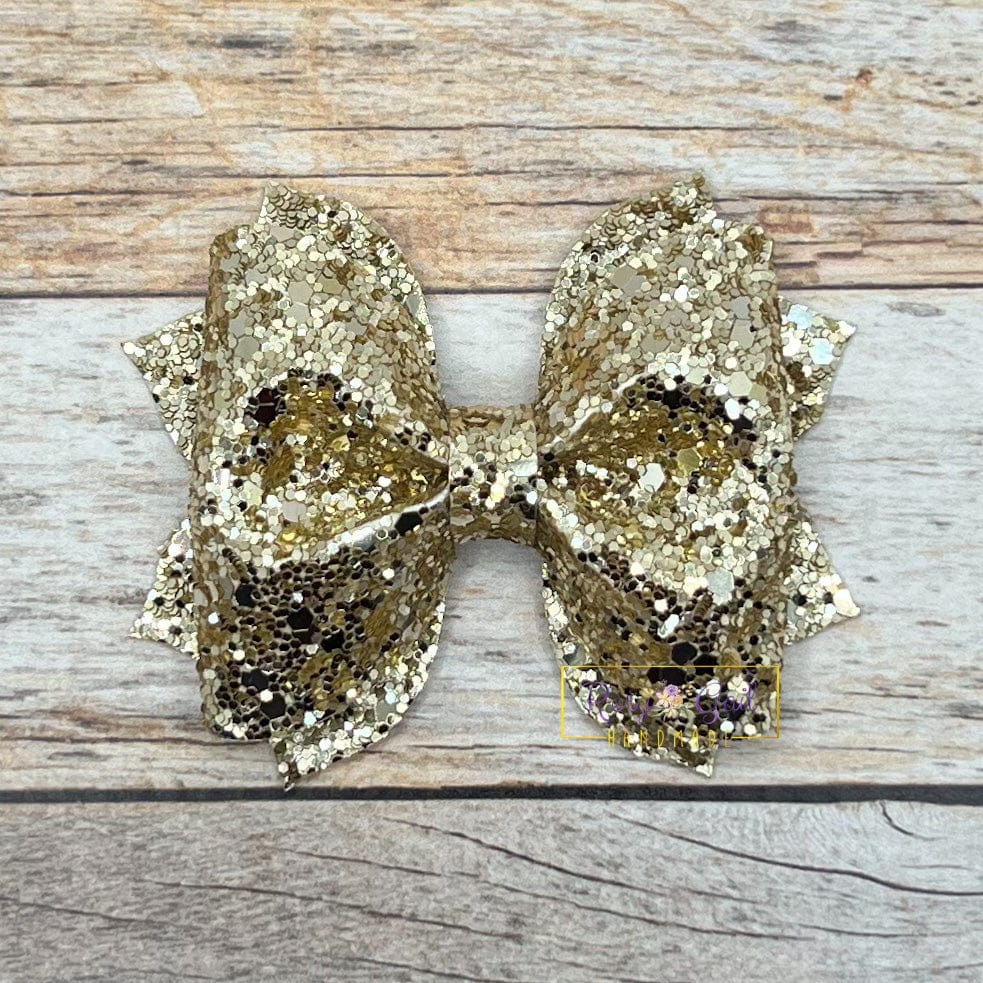 Rory Gail Handmade Gold Glitter 3 inch Pinch Bow