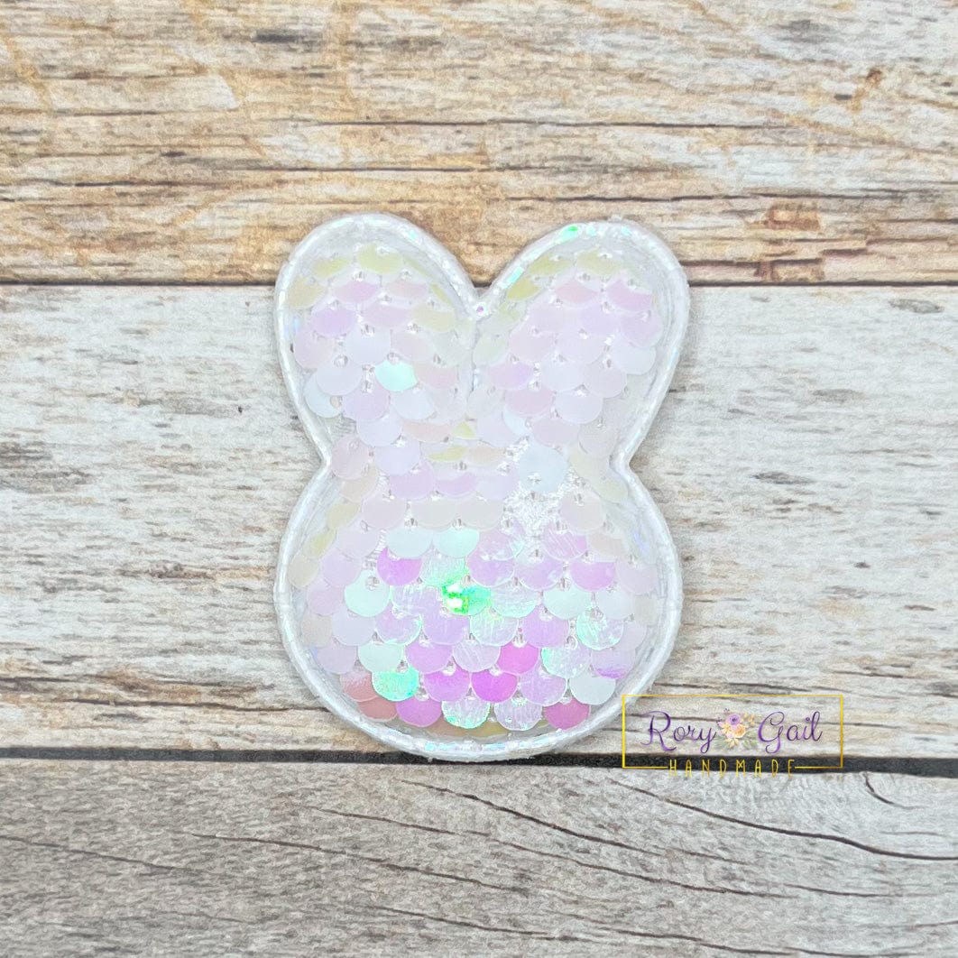Rory Gail Handmade Hair Claws & Clips Iridescent White Puffy Sequin Bunny Clips