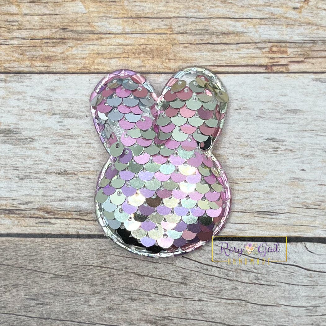 Rory Gail Handmade Hair Claws & Clips Pink & Silver Puffy Sequin Bunny Clips