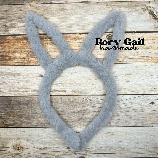 Rory Gail Handmade Headband Grey Fuzzy Bunny Headband
