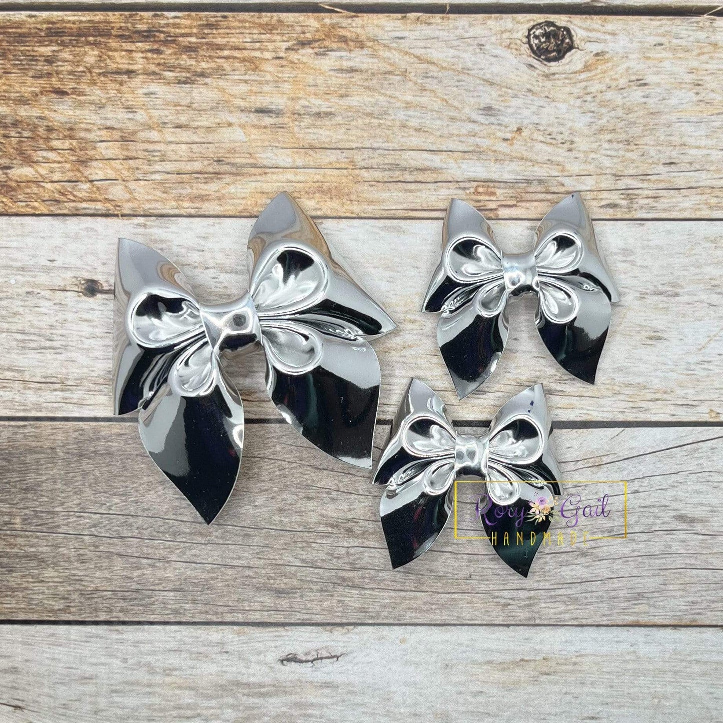 Rory Gail Handmade Metallic Silver 3 inch Sailor Bow