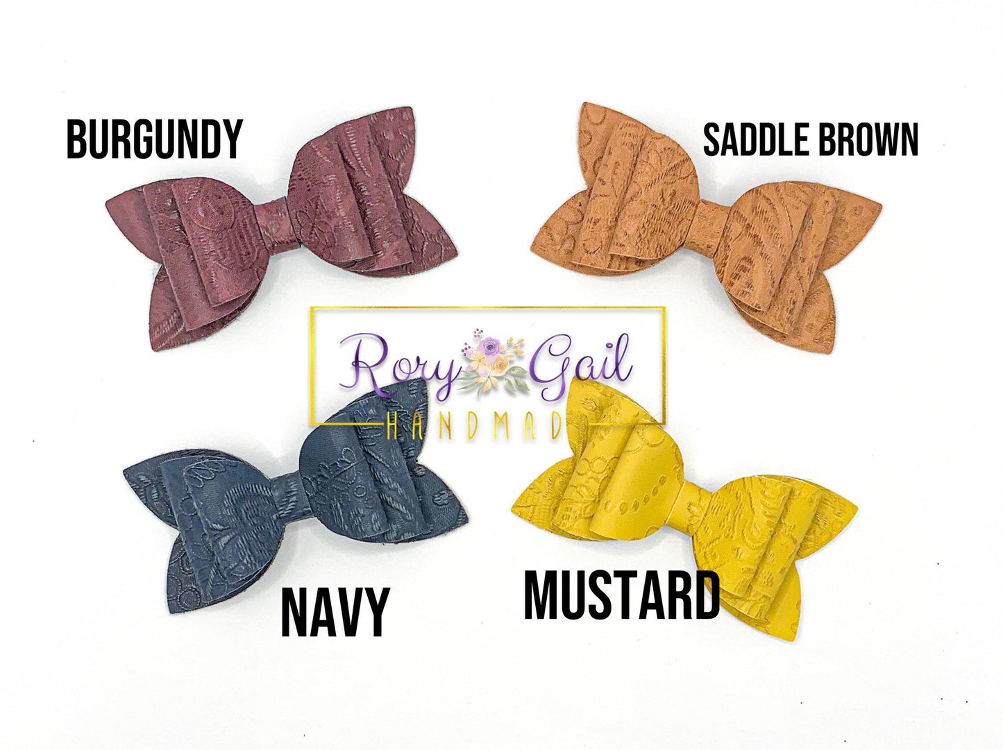 Rory Gail Handmade Navy Embossed 3” Double Diva Bow