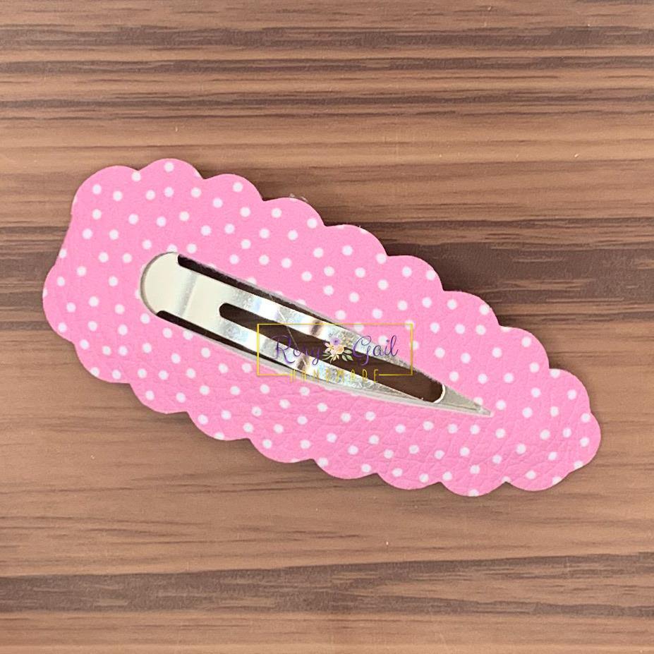 Rory Gail Handmade Pink Polka Dot Spring Large Scalloped Snap Clips