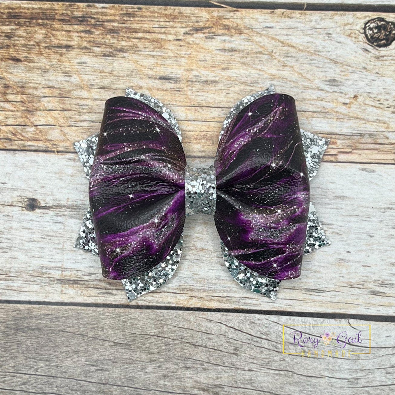 Rory Gail Handmade Purple Galaxy 3.5 inch Pinch Bow
