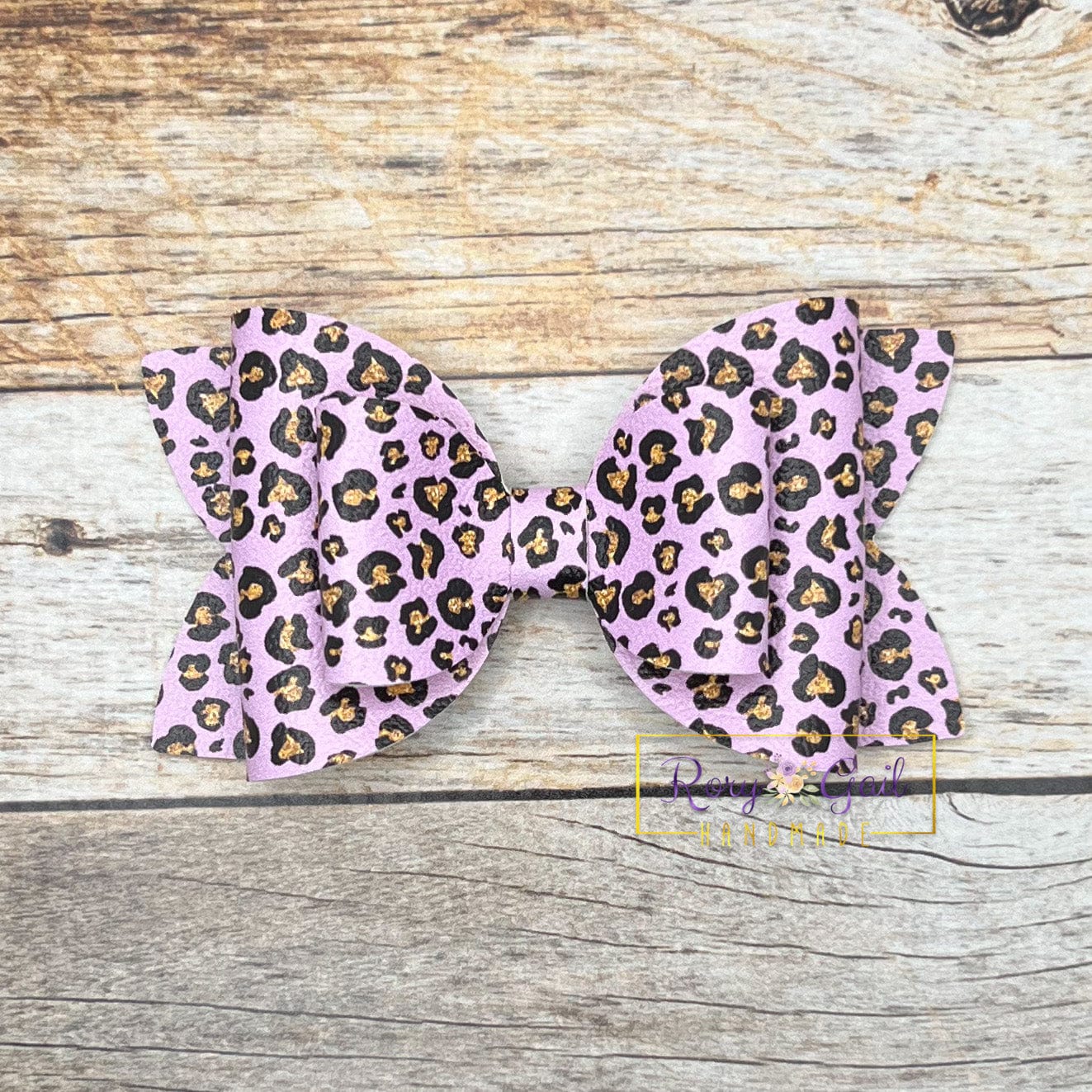 Rory Gail Handmade Purple Glitter Leopard 4” Double Diva Bow
