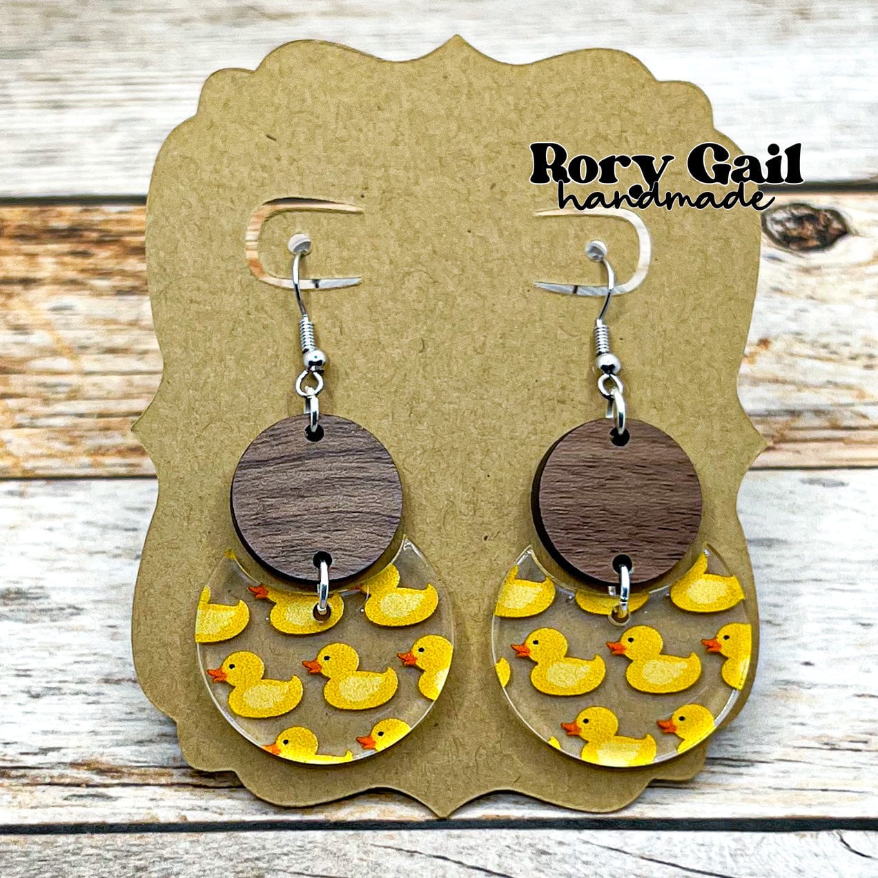 Rory Gail Handmade Rubber Duckie Acrylic and Wood Earrings