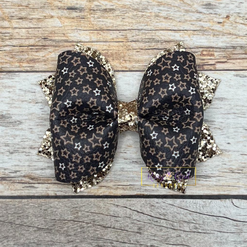 Rory Gail Handmade Silver and Gold Stars 3 inch Pinch Bow