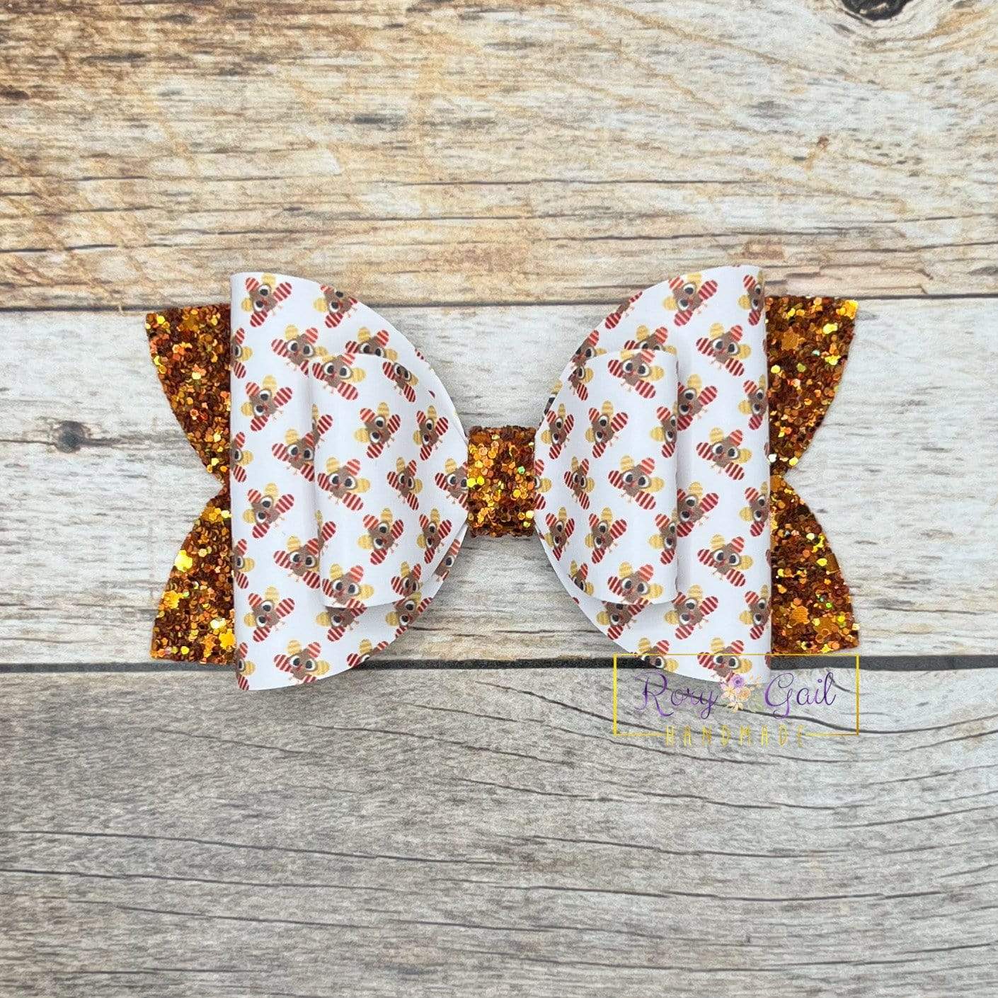 Rory Gail Handmade Tiny Turkeys 4” Double Diva Bow