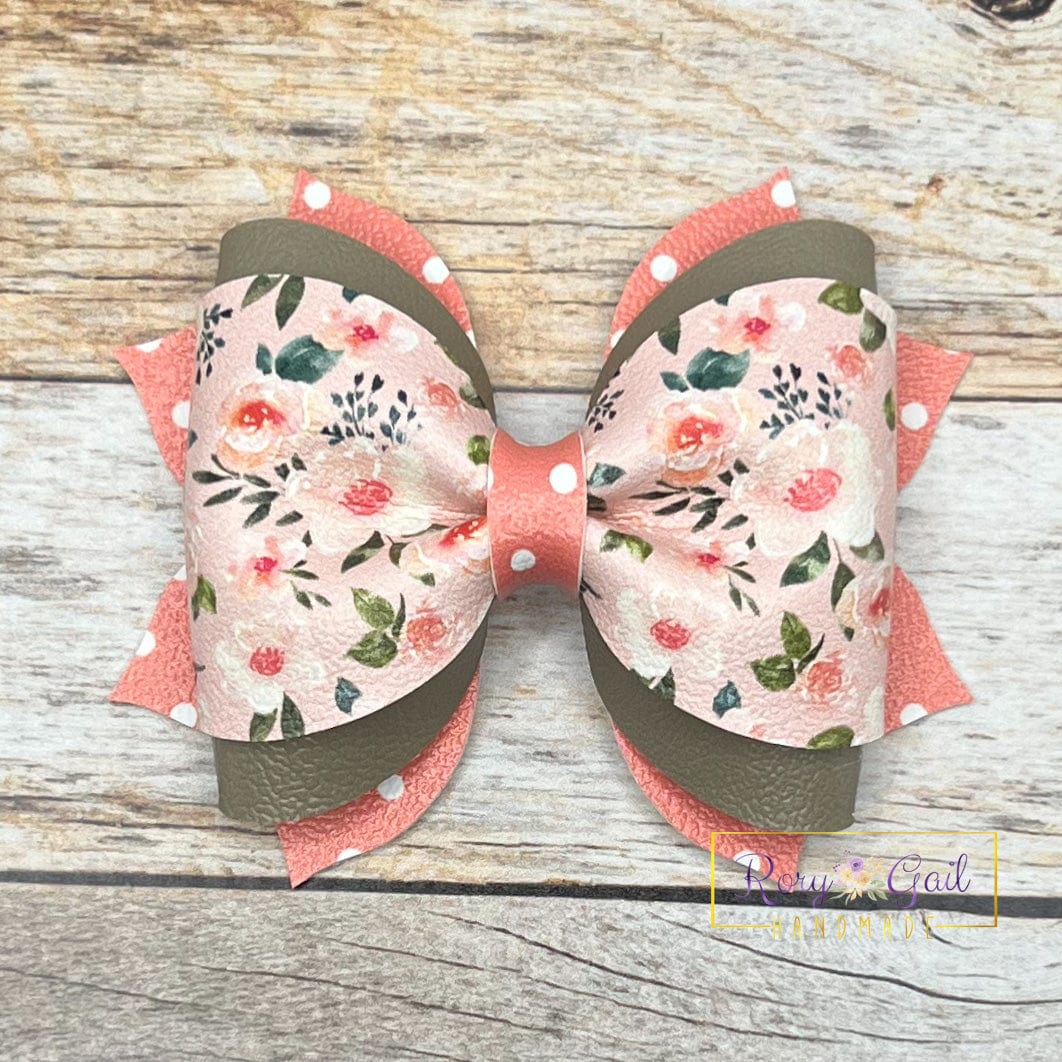 Rory Gail Handmade White and Peach Watercolor Floral 3.5 Inch Phoebe Bow