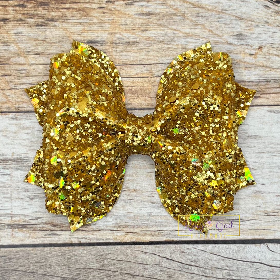 Rory Gail Handmade Yellow Gold Glitter 3 inch Pinch Bow