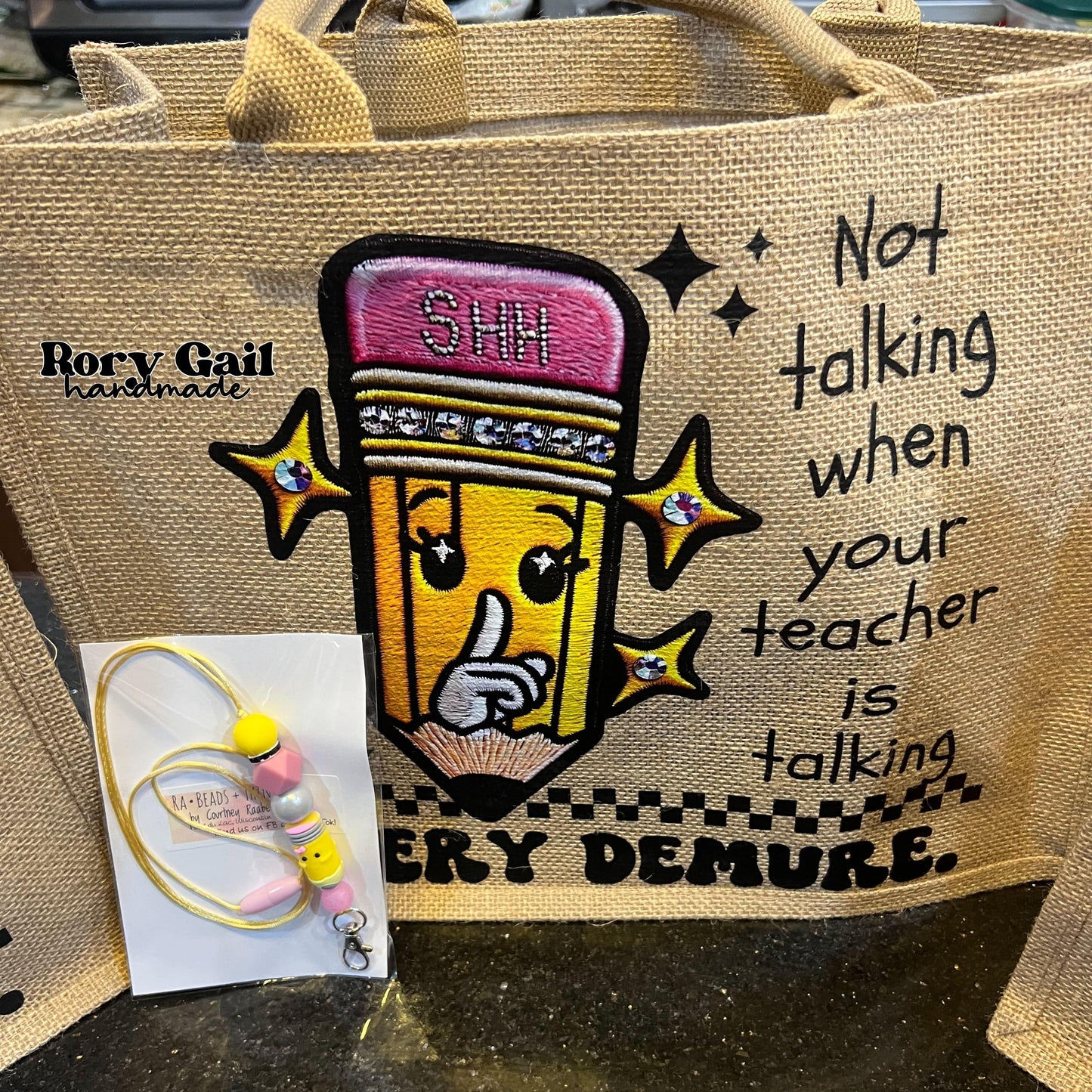 Rory Gail Handmade Bags Not Talking When Your Teacher Is Talking Jute Tote