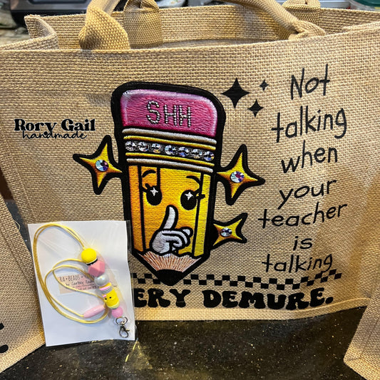 Rory Gail Handmade Bags Not Talking When Your Teacher Is Talking Jute Tote