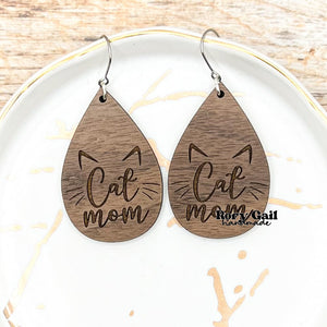 Rory Gail Handmade Cat Mom Wood Teardrop Earrings