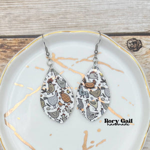 Rory Gail Handmade Chicken Print Acrylic Teardrop Earrings