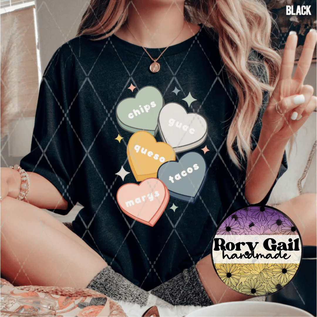 CSDS Chips Guac Tacos Candy Hearts Adult Graphic Tee