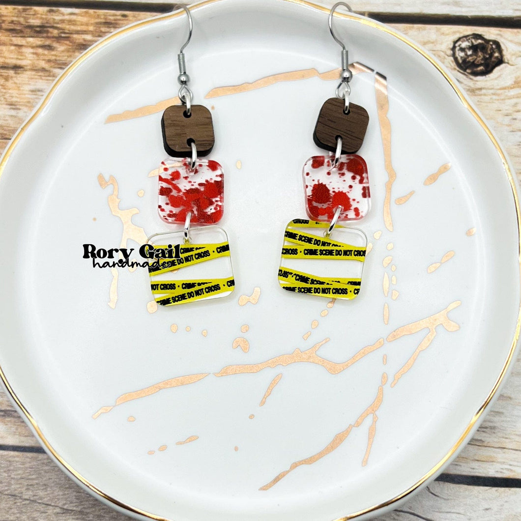 Rory Gail Handmade Crime Scene Trio Acrylic Dangle Earrings