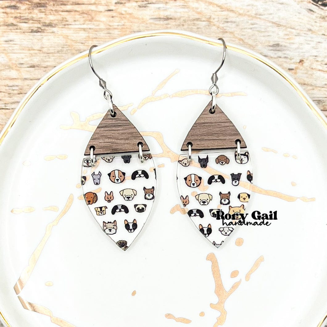 Rory Gail Handmade Dog Faces Wood and Acrylic Earrings