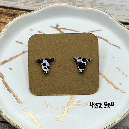 Rory Gail Handmade Earrings Cow Head Acrylic Stud Earrings