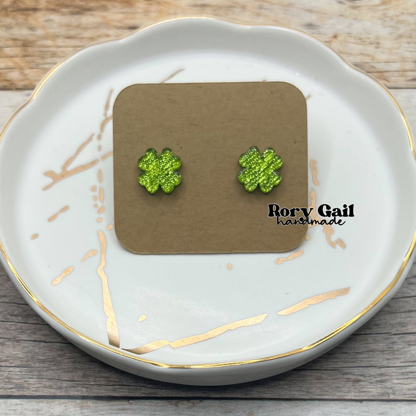 Rory Gail Handmade Earrings Glitter Clover Acrylic Stud Earrings