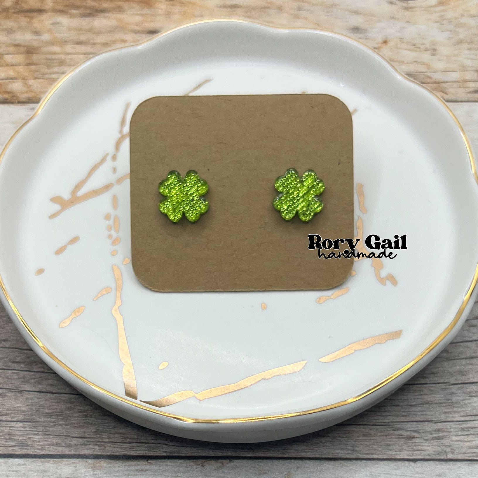 Rory Gail Handmade Earrings Glitter Clover Acrylic Stud Earrings