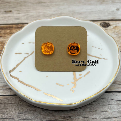 Rory Gail Handmade Earrings Mirrored Pumpkin Acrylic Stud Earrings