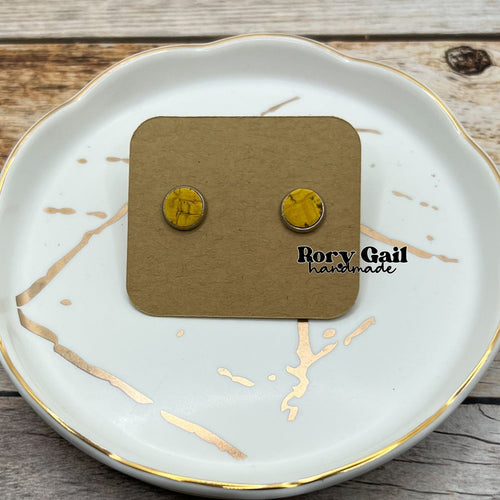 Rory Gail Handmade Earrings Mustard Cork 8mm Stud Earrings
