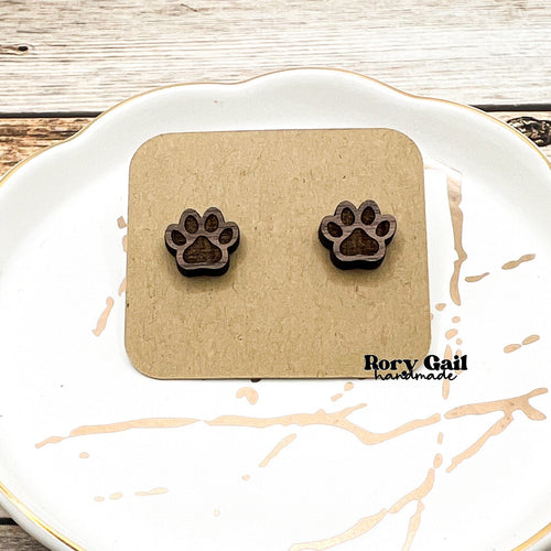 Rory Gail Handmade Earrings Paw Print Wood Stud Earrings