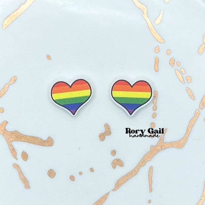 Rory Gail Handmade Earrings Rainbow Heart Acrylic Stud Earrings