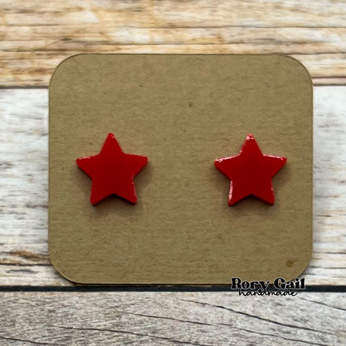 Rory Gail Handmade Earrings Red Acrylic Star 14mm Stud Earrings