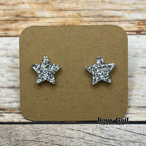 Rory Gail Handmade Earrings Sliver Acrylic Star 14mm Stud Earrings