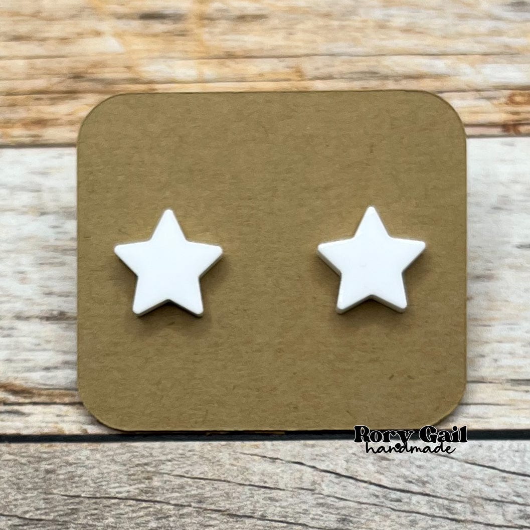 Rory Gail Handmade Earrings White Acrylic Star 14mm Stud Earrings