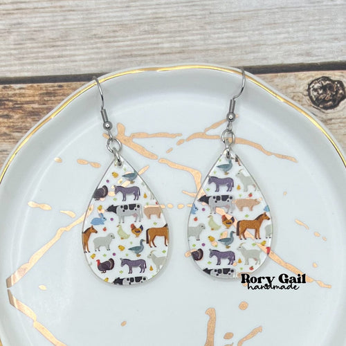 Rory Gail Handmade Farm Animals Acrylic Teardrop Earrings