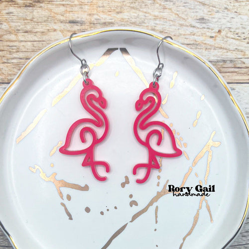 Rory Gail Handmade Flamingo Cutout Acrylic Earrings