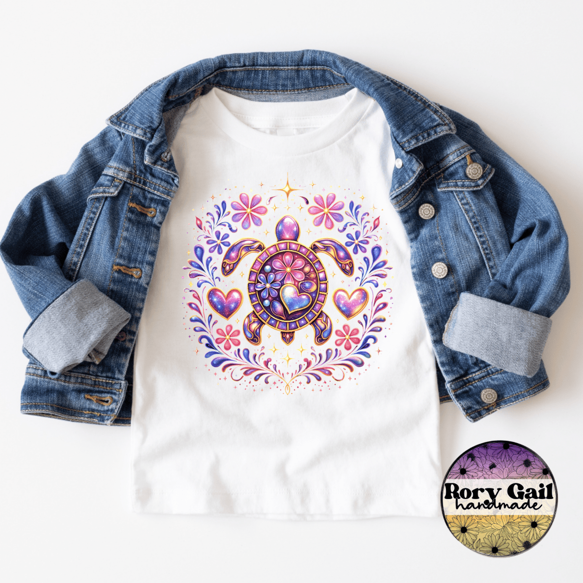 Rory Gail Handmade Floral Sea Turtle Kids Tee