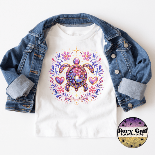 Rory Gail Handmade Floral Sea Turtle Kids Tee
