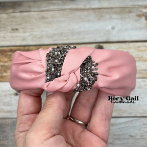 Rory Gail Handmade Headband Blush Pink Satin Bling Top Knot Headband