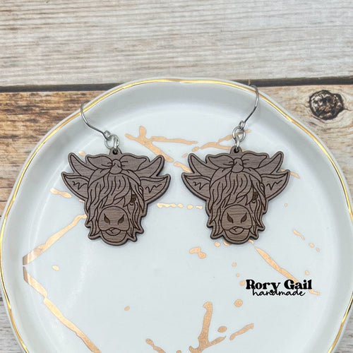 Rory Gail Handmade Highland Cow Wood Earrings