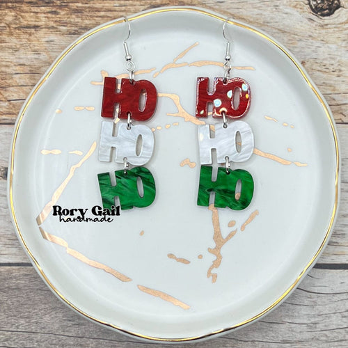 Rory Gail Handmade Ho Ho Ho Acrylic Earrings