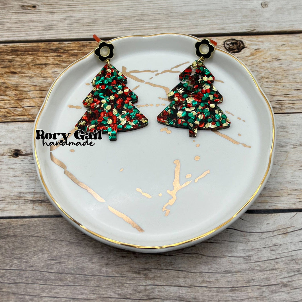 Rory Gail Handmade Holiday Glitter Tree Acrylic Earrings
