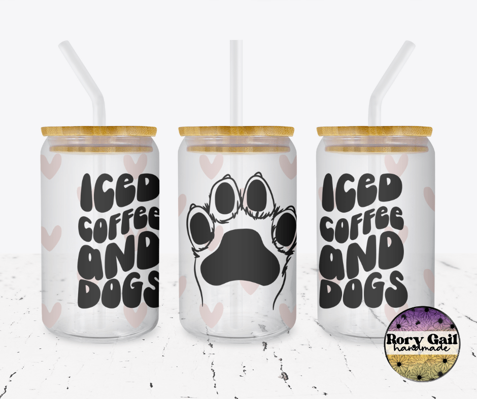 Rory Gail Handmade Iced Coffee and Dogs 16oz Glass