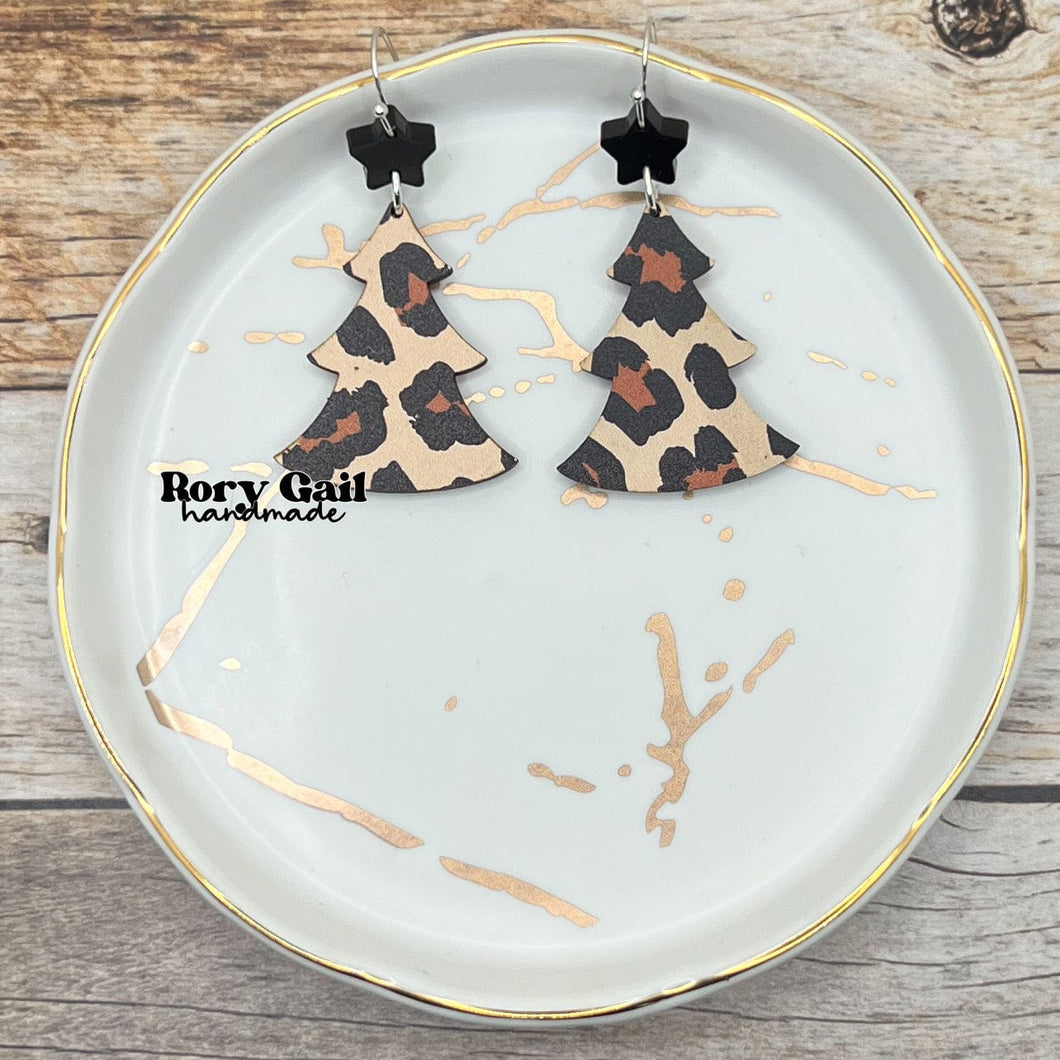 Rory Gail Handmade Leopard Christmas Tree Acrylic Earrings